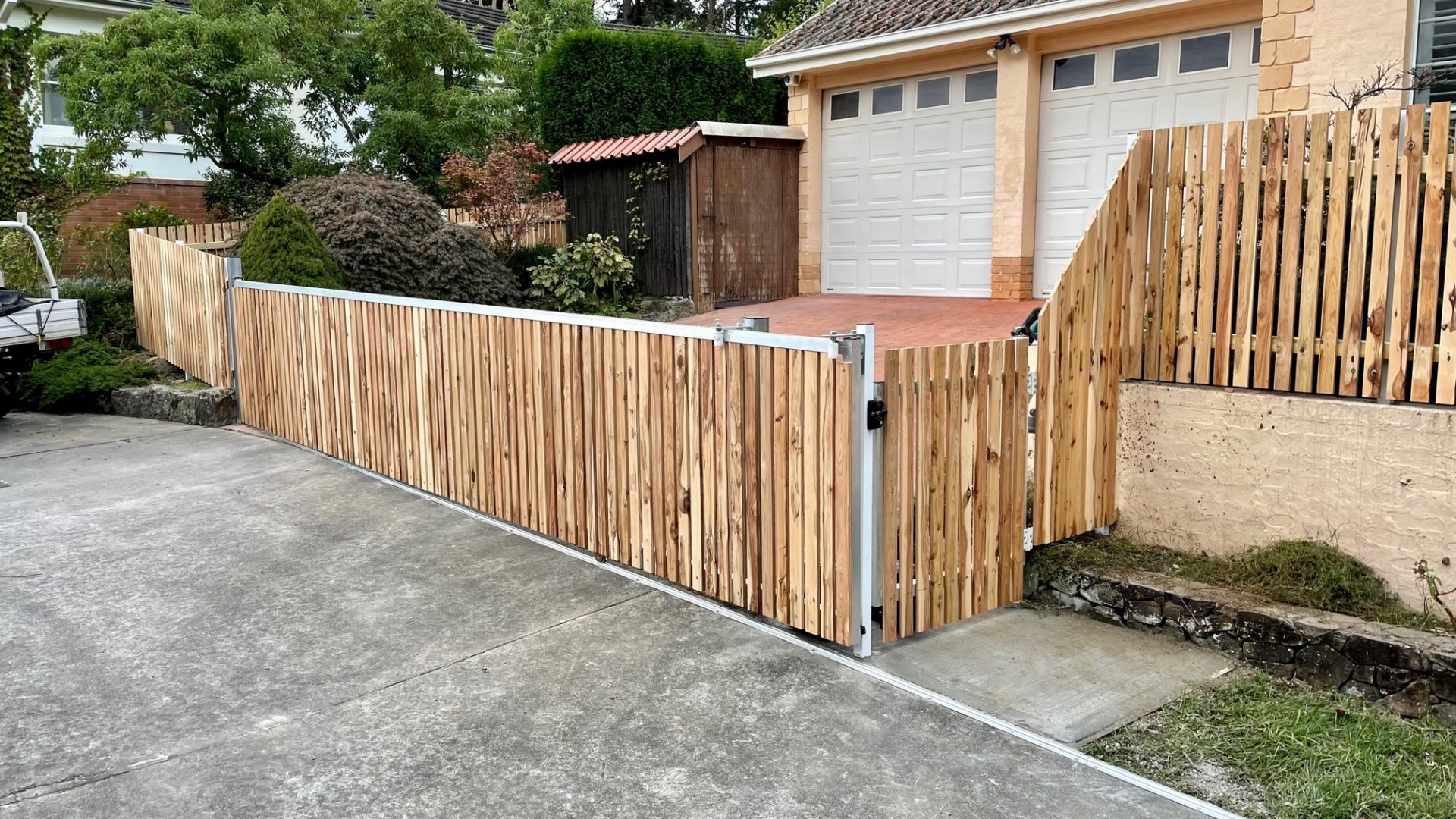 Cypress Pine picket fence with Automatic Gate
